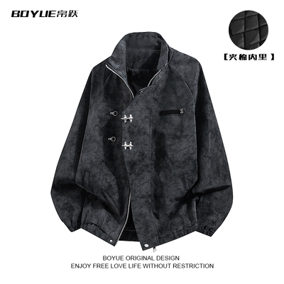 BOYUE帛跃新中式扎染夹棉皮夹克