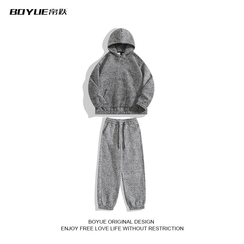 BOYUE帛跃编织卫衣套装秋冬轻奢小香风帅气加绒粗花呢休闲裤男女,男装,其他套装,淘宝优惠券,粉丝福利购,淘宝优惠卷