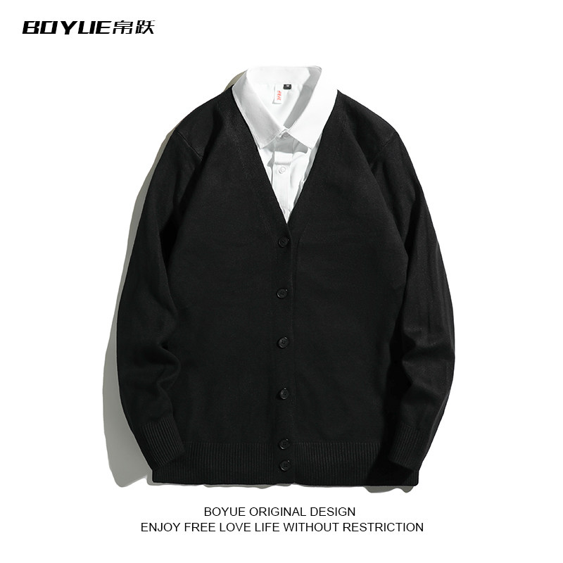 BOYUE帛跃V领纯色开衫毛衣外套男