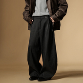 男 显瘦通勤痞帅轻熟风休闲阔腿裤 BOYUE帛跃美式 条纹褶皱弯刀西裤