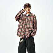 BOYUE帛跃美式 外套男女 撞色帅气休闲加肥加大码 复古格子长袖 衬衫