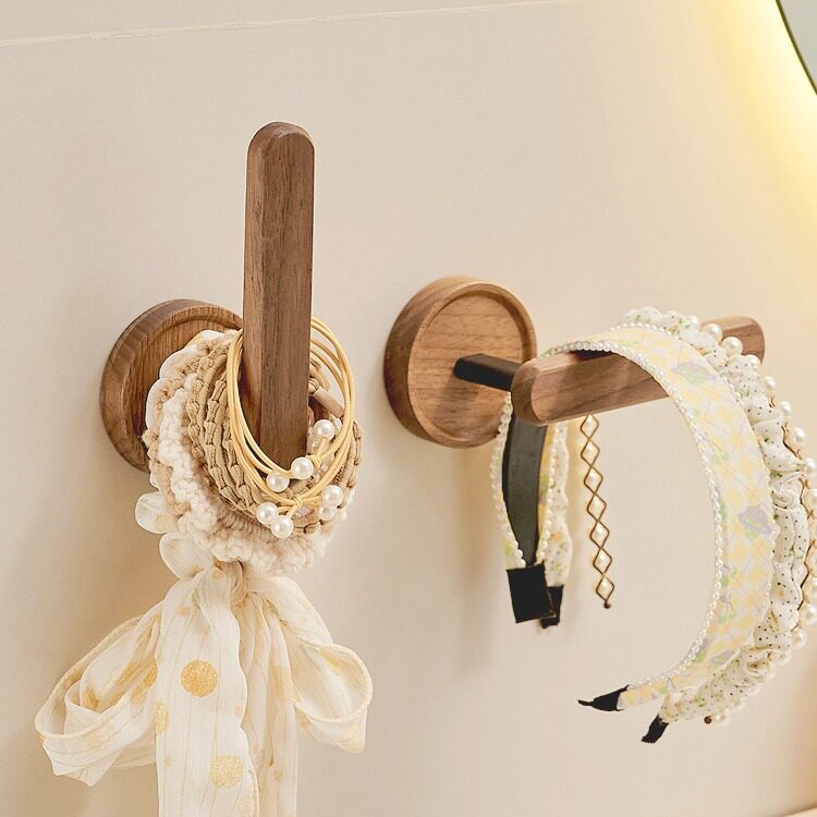 一物一家胡桃木发箍发圈头绳收纳架壁挂式免打孔挂钩墙上饰品钩子