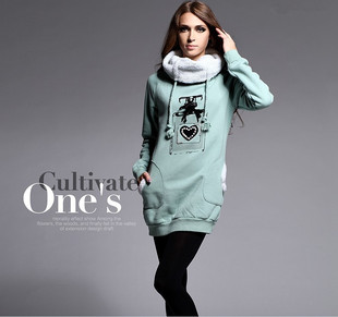 女装专柜正品秋冬时尚全棉加绒卫衣中长款长袖高领棉衣88159559G