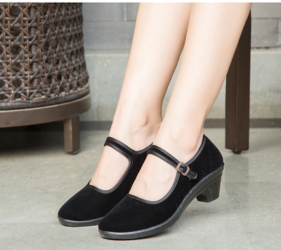 老北京布鞋女工作鞋带跟跳舞鞋