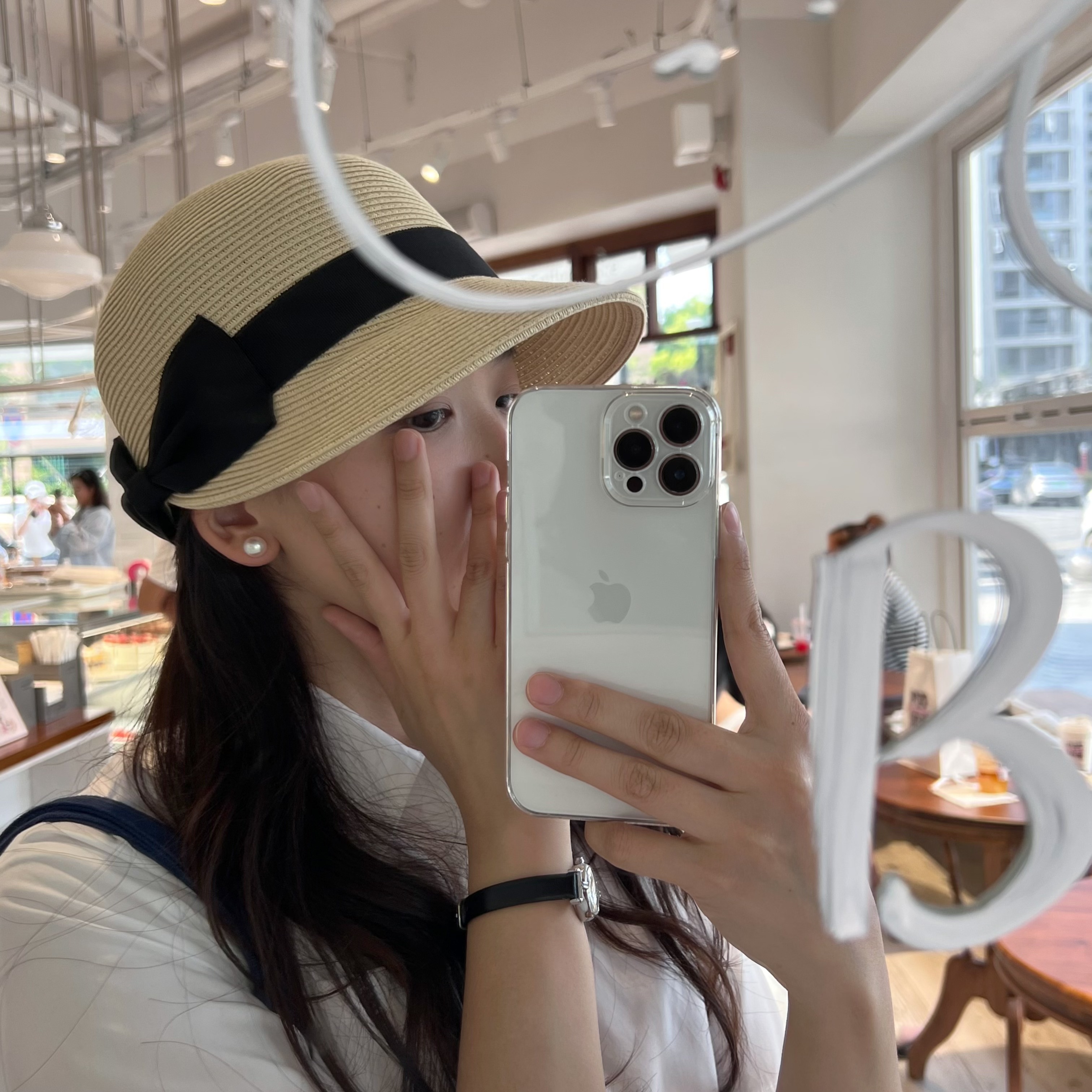出口日本～夏季百搭优雅法式蝴蝶结马术帽子加宽帽檐显脸小草帽女