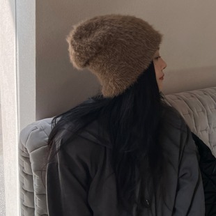 融化你的心~秋冬百搭柔软舒适仿貂绒双层针织堆堆帽子护耳毛线帽