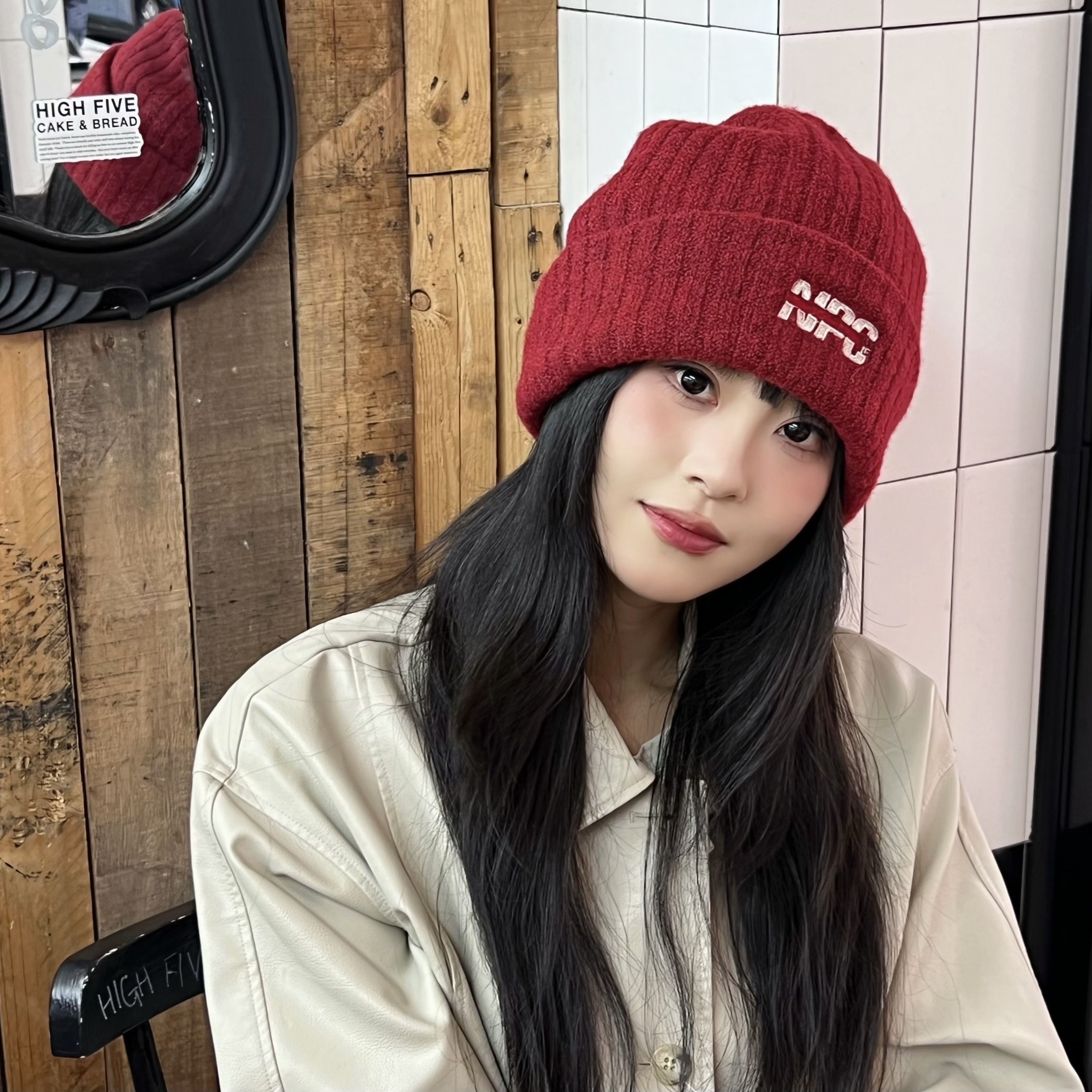 厚实糯叽叽！秋冬百搭保暖显脸小坑条双层针织冷帽英文刺绣毛线帽