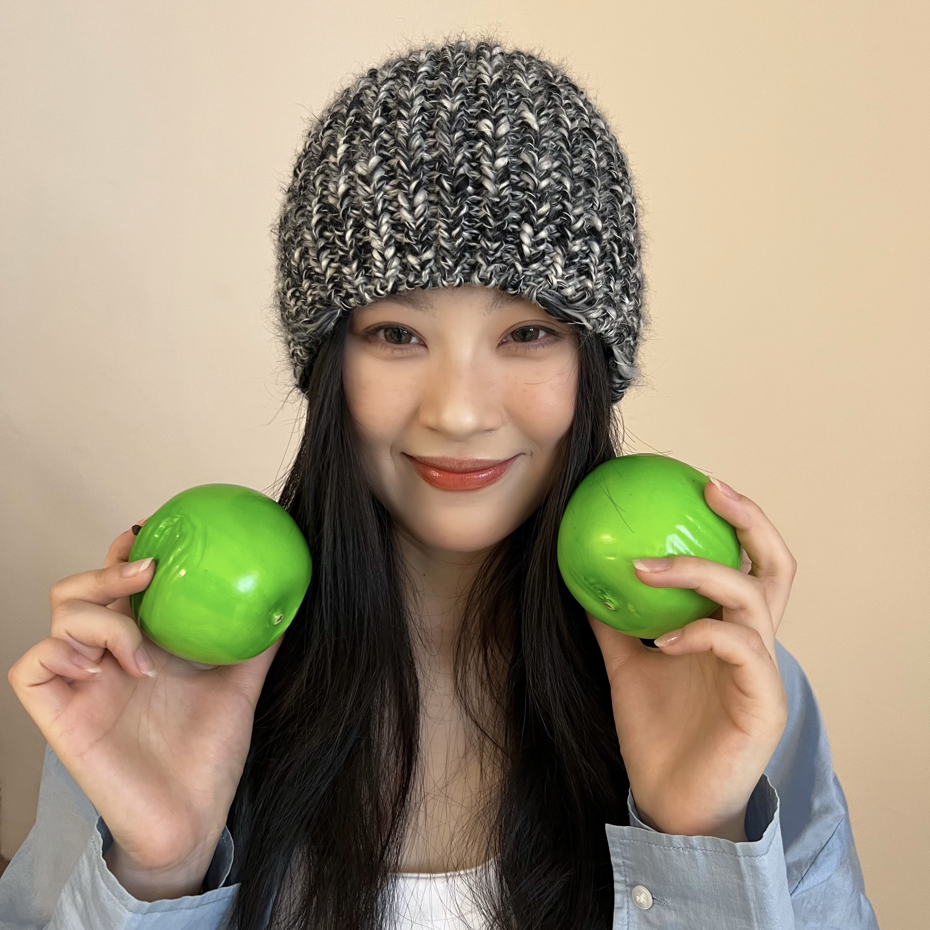 随性酷盖~秋冬百搭宽松显脸小破洞混色针织帽纯手工粗棒针毛线帽