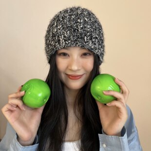 随性酷盖～秋冬百搭宽松显脸小破洞混色针织帽纯手工粗棒针毛线帽