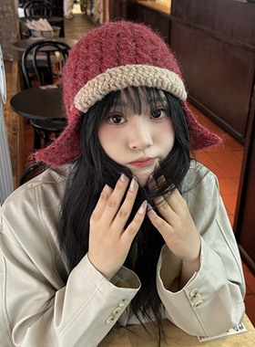 mona同款～韩国小众手工钩织护耳短檐毛线帽针织雷锋帽包头飞行帽