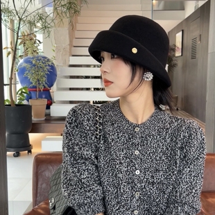 静奢千金～贵气复古赫本风高品质1oo%羊毛翻折定型礼帽法式 空姐帽