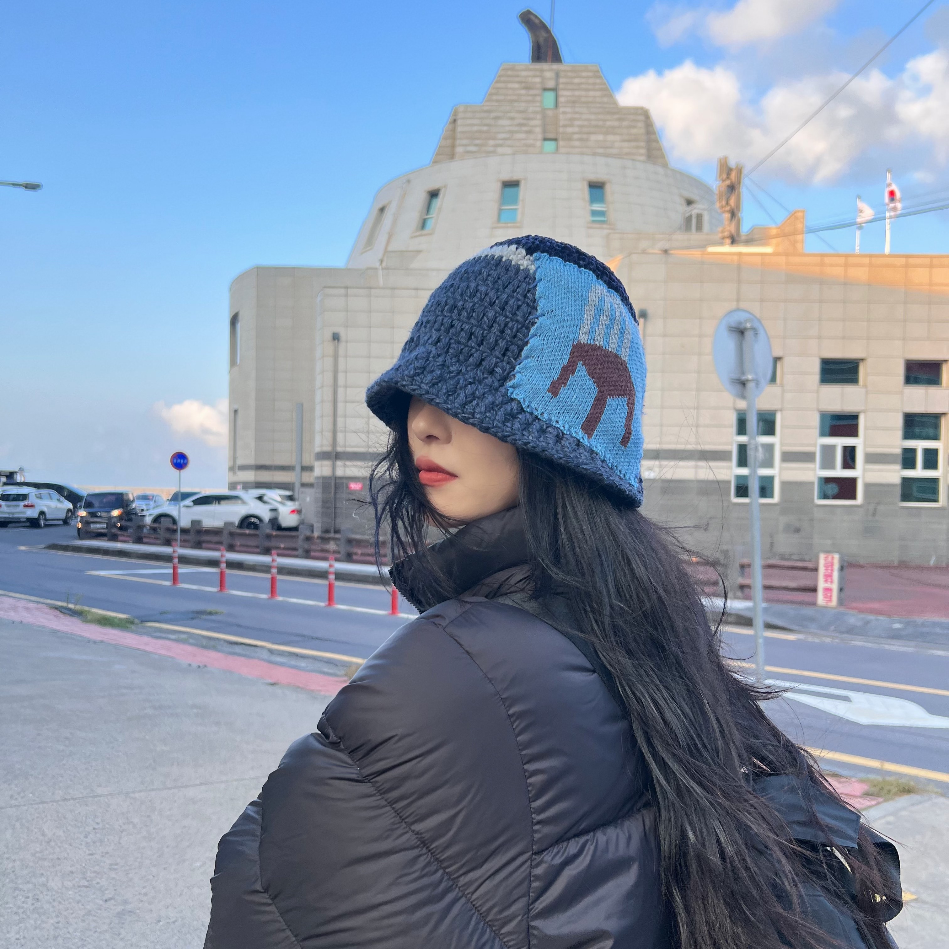 椅子图案加厚保暖毛线盆帽渔夫帽