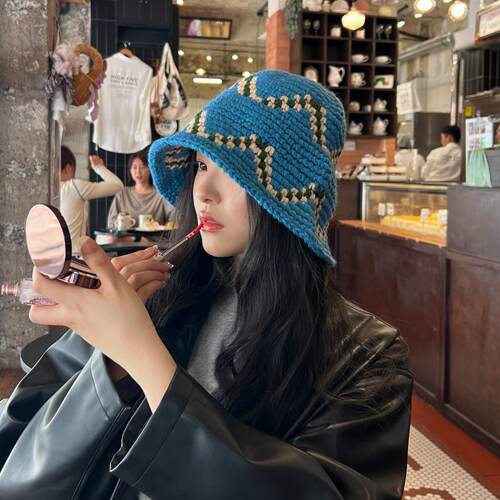 明星同款粗棒针大檐针织帽毛线帽