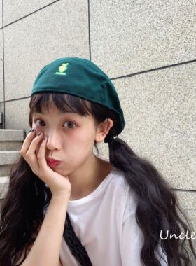 姚叔叔/洋气复古墨绿色反戴卡通刺绣前进帽女生时尚出游帽水手帽