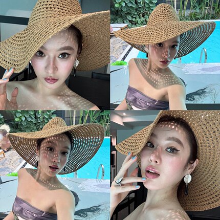 千金假日～夏季百搭海边度假风超大檐镂空编织遮阳帽巴拿马草帽女