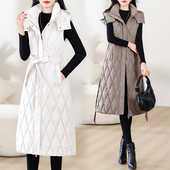 长款 外套过膝腰戴棉背心气质坎肩 显瘦女士无袖 羽绒棉马甲冬季 修身