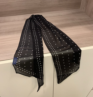 法式浪漫波点真丝丝巾 新款轻薄透气桑蚕丝长条围巾女