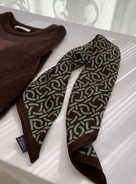 福利 咖绿质感老钱真丝绵羊毛毛丝巾 复古时髦丝毛围巾女63CM方巾