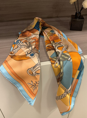 限量秒杀 新款双面异色骏马骑士橙色系丝巾 18姆米斜纹 90方巾