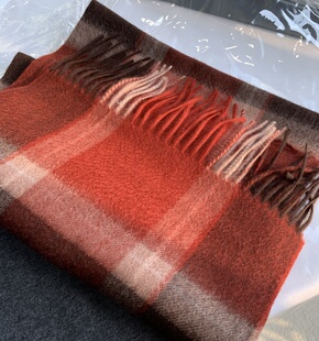 圣诞红格纹 英伦复古红色格子山羊绒围巾 情侣亲子水波纹披肩180