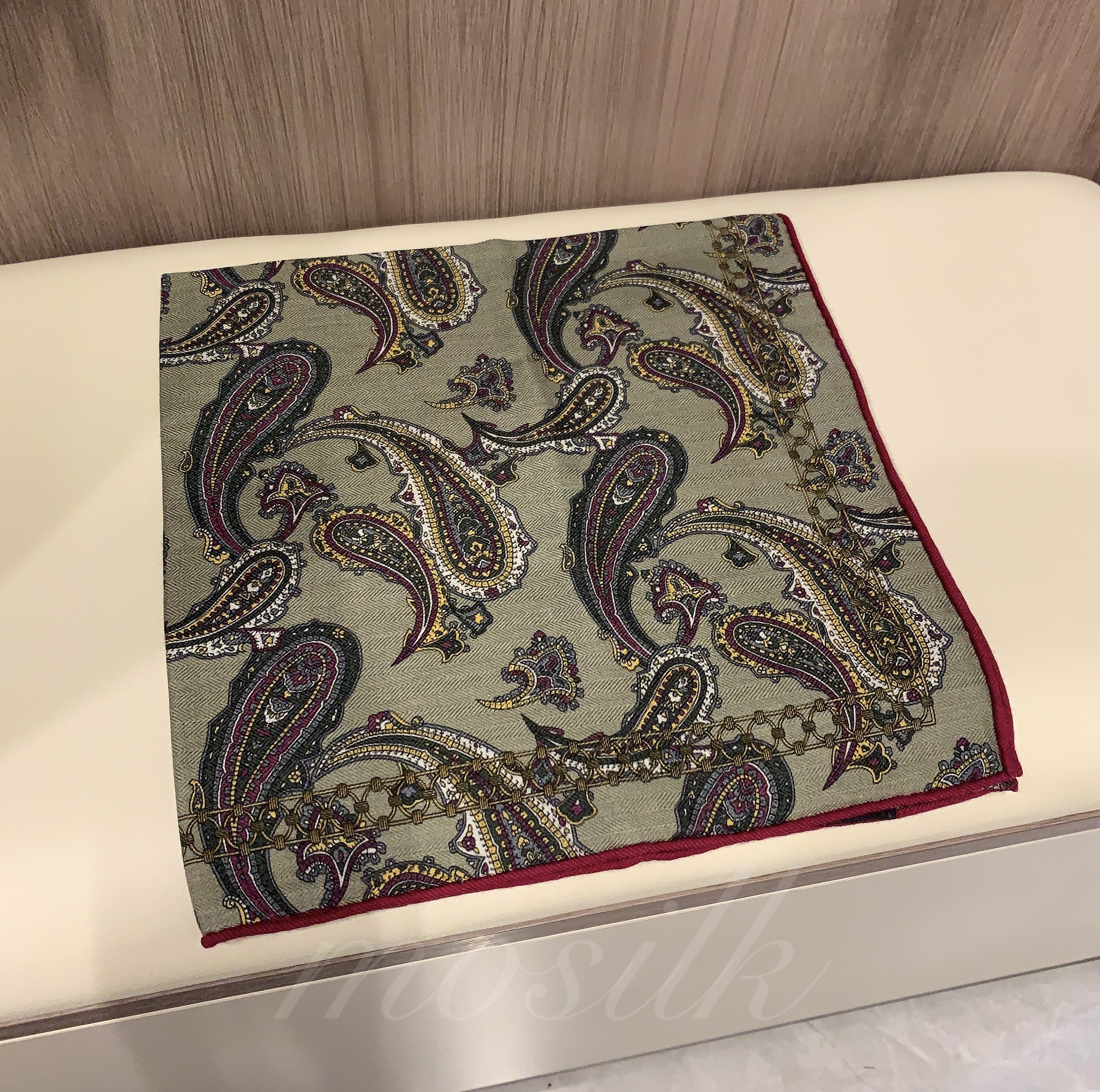 丝毛中方巾【腰果旋舞】佩利斯印花桑蚕丝绵羊毛围巾女63cm