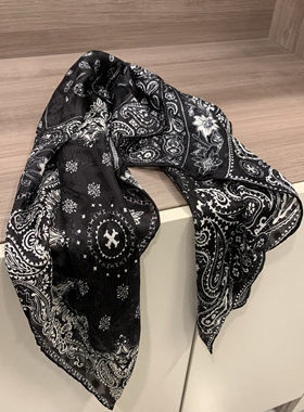福利bandana真丝披肩2.0 100%桑蚕丝提花罗孔工艺 百搭黑色丝巾女
