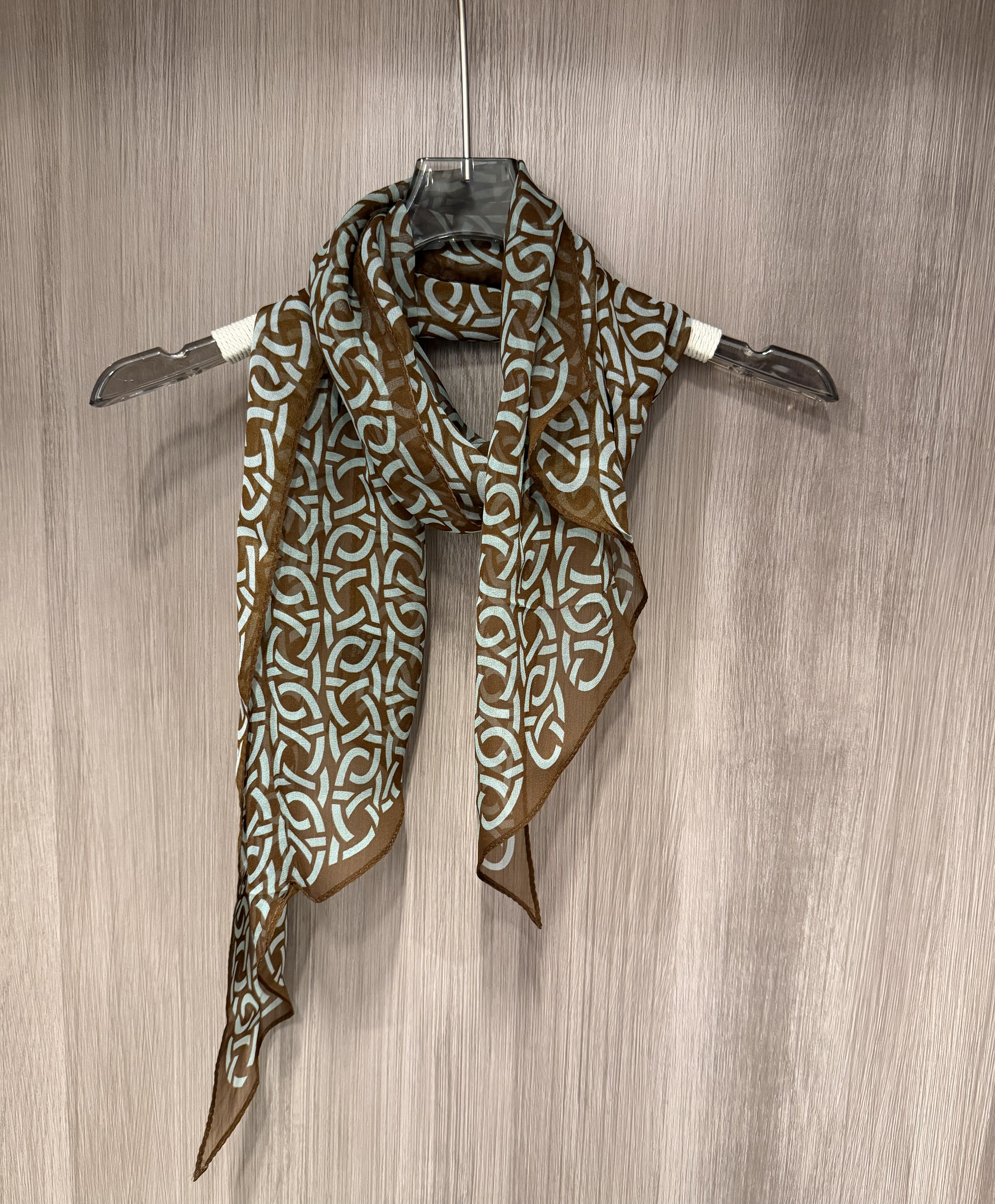 绿棕真丝乔其纱滑板巾 100%桑蚕丝百搭丝巾女150&times;30CM