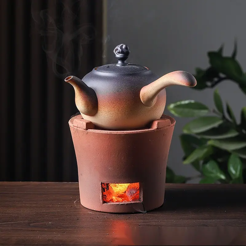 老式红泥风炉仔围炉煮茶壶泡茶陶瓷粗陶壶耐高温明火烧潮汕木炭炉