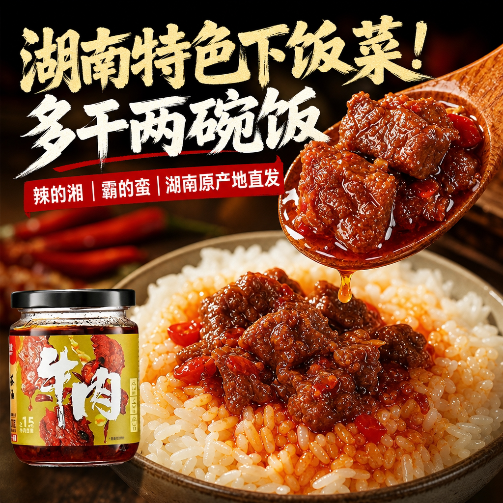 湖南本地特产香辣牛肉酱家乡味剁辣椒微辣鲜椒酱佐餐下饭菜拌面酱