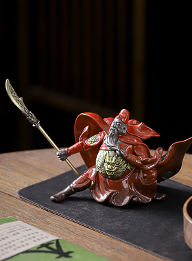 中式灯圈创意招财关羽武财神关二爷财神爷神像家居装饰品陶瓷摆件