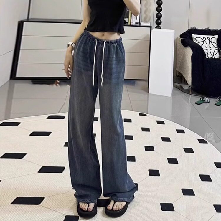 美式欧货2026春季新款复古阔腿休闲裤直筒裤洗水复古牛仔裤长裤女