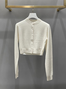 美式欧货25春季圆领简约羊毛打底毛衣上衣短款长袖T恤针织开衫女