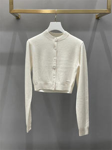 美式欧货25春季圆领简约羊毛打底毛衣上衣短款长袖T恤针织开衫女