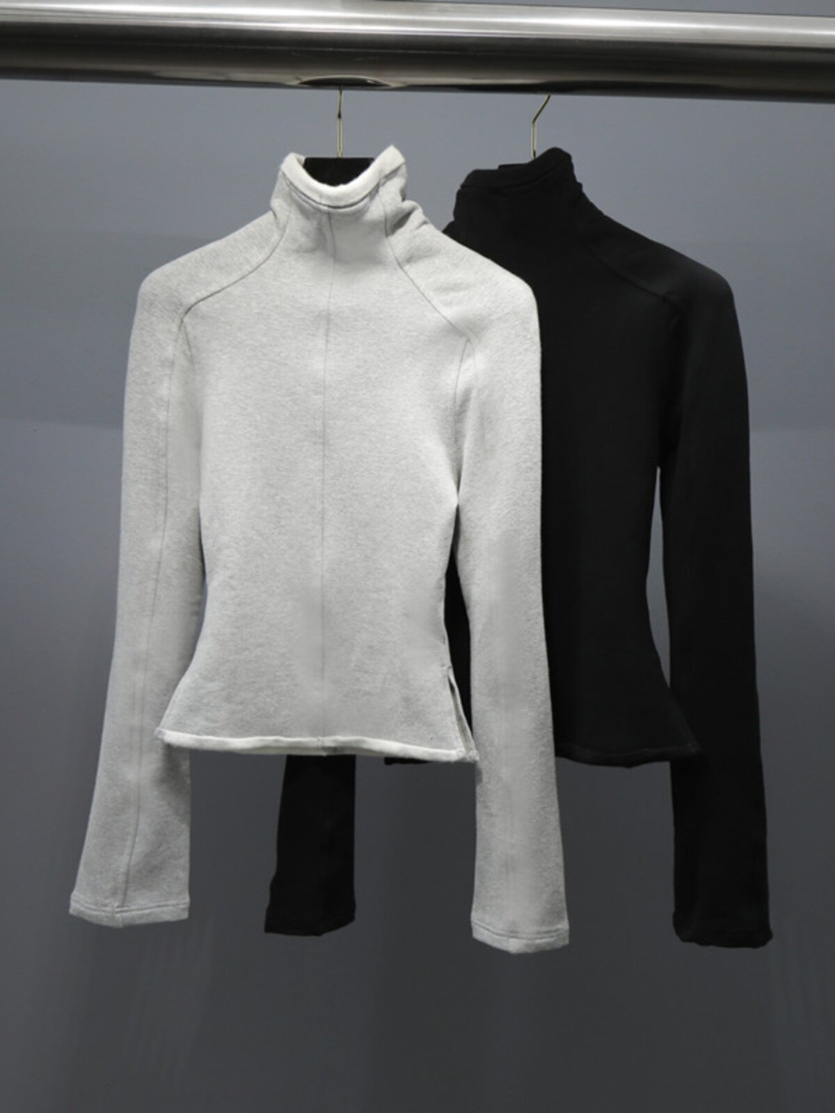 24 봄 하이 넥 스트레치 테리 천 긴팔 슬리밍 티셔츠 여성용 솔리드 컬러 지퍼 탑 바닥