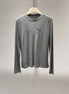 美式欧货2025春季新款圆领T恤打底衫针织衫天丝羊毛上衣女