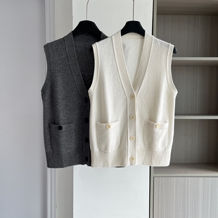 上衣 百搭显瘦气质无袖 法式 潮牌V领针织马甲背心女2025早秋新款