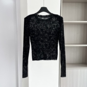 新款 设计感上衣女时尚 修身 欧货潮牌2025早秋季 百搭丝绒打底衫 T恤