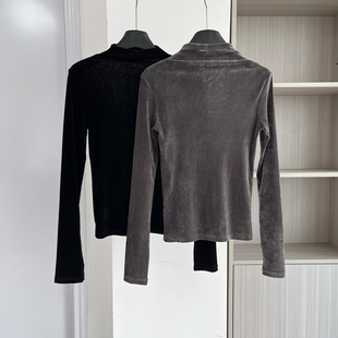打底衫 高级感丝绒女装 时尚 新款 上衣洋气百搭半高领T恤 2025秋季