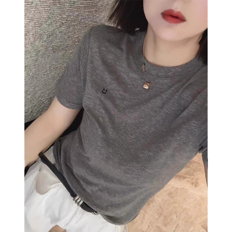 潮牌高端欧货女装2025夏季圆领笑脸天丝羊毛短袖T恤内搭气质上衣,女装/女士精品,大码内搭,淘宝优惠券,粉丝福利购,淘宝优惠卷