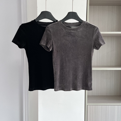 圆领丝绒短袖T恤女显瘦上衣潮