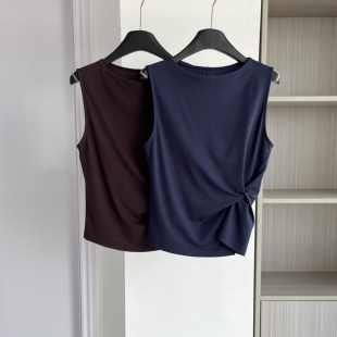 显瘦上衣 背心女圆领修身 2026新款 轻熟简约风扭结无袖
