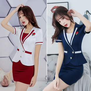 足浴工作服女2020新款夏短袖空姐制服职业套装性感足疗按摩技师服