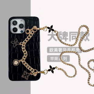 高档大牌 适用苹果iphone16手机壳真皮17Promax保护套15网红女plus全包防摔Air鳄鱼纹14个性斜挎13可背带挂绳