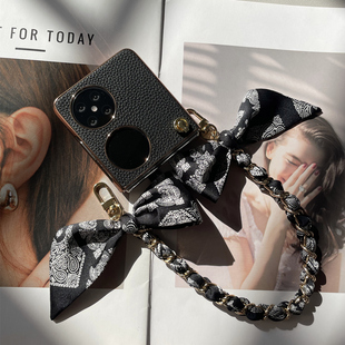 头层牛皮适用华为Pocket2手机壳真皮新款超薄折叠屏保护套P50pocketS全包防摔女士斜背挂绳6高级官方艺术版外