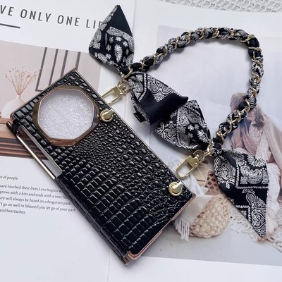 高端真皮 适用华为Matext手机壳时尚手提链条腕带斜挎可背挂绳XTs非凡大师三折叠屏新款超薄防摔中轴铰链后壳