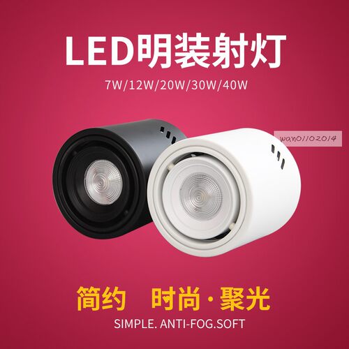 明装圆形led免开孔可调角度射灯