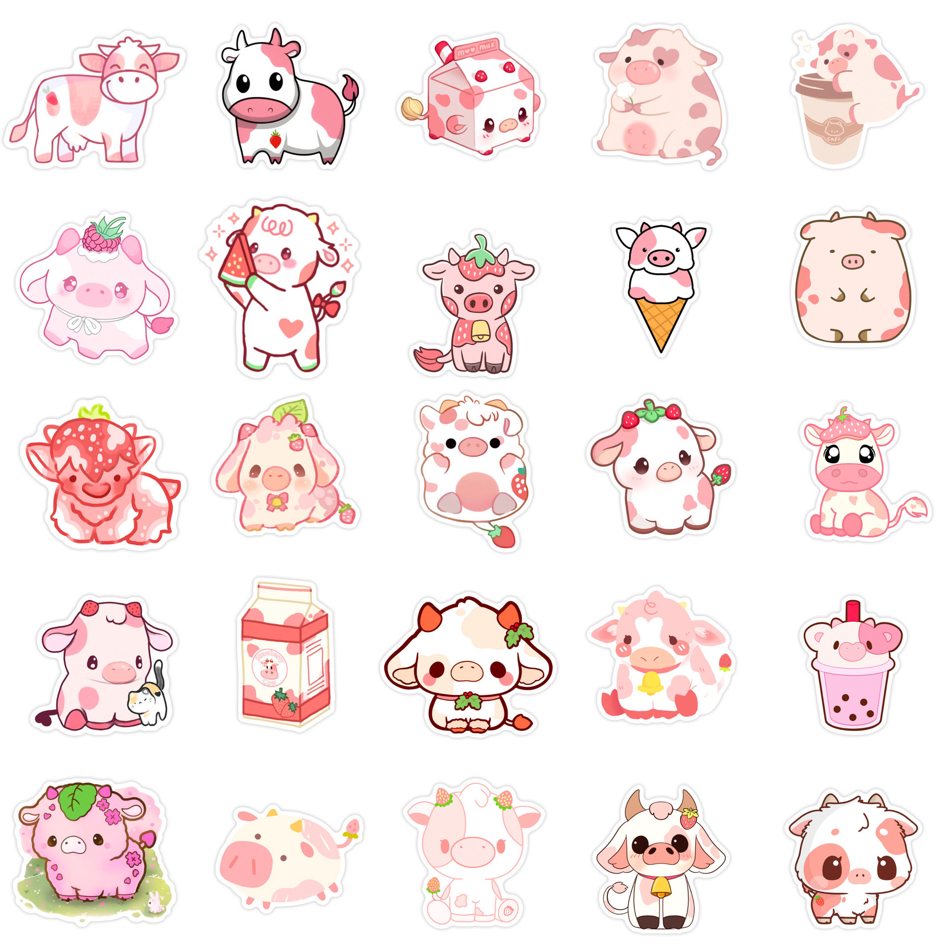 电动三轮车装饰小配件50张可爱草莓牛防水贴纸卡通动画创意装饰贴