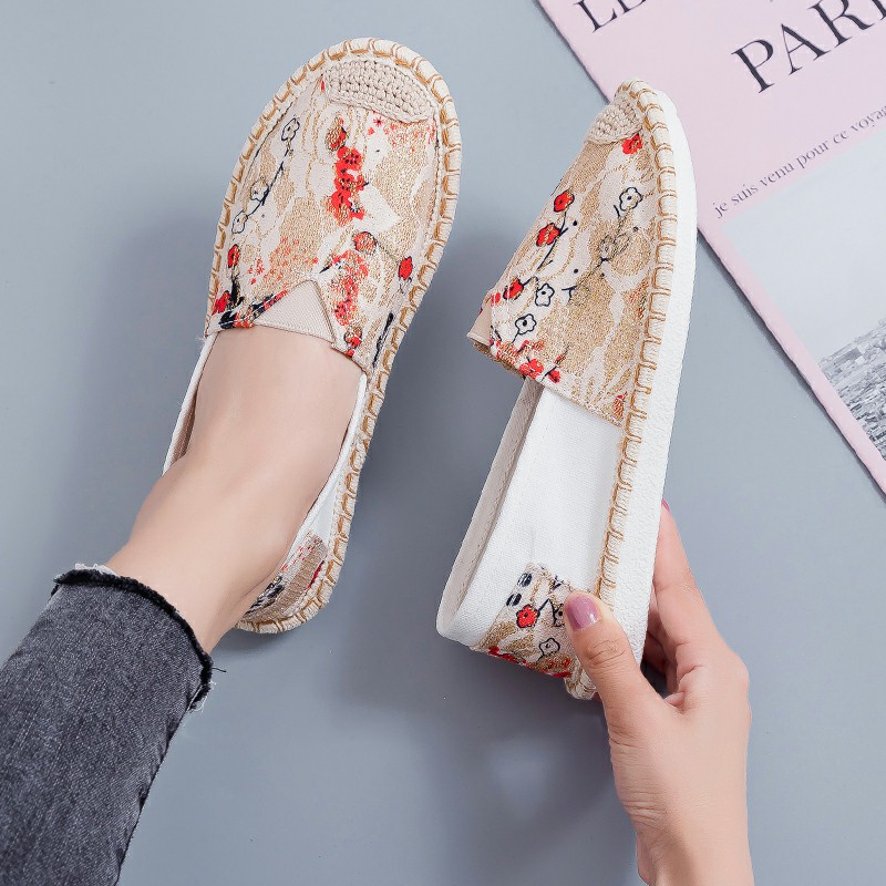 小香风夏季平底编织亚麻渔夫鞋