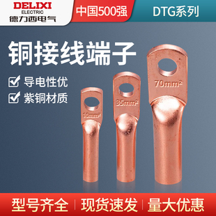 德力西紫铜DTG 120铜鼻子接线端子压线铜管鼻电线电缆铜线耳