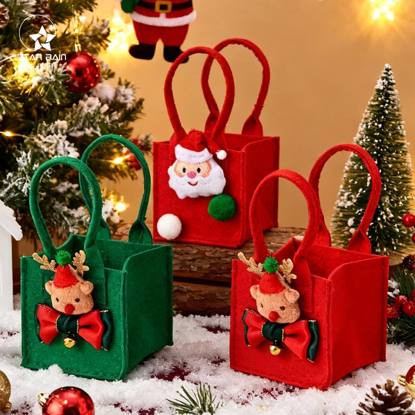 流星雨圣诞节毛毡手提苹果袋礼盒